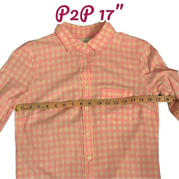 J Crew Gingham Checkered Button Up Boy Shirt  Barbie Pink & White Size 0 EUC - Picture 4 of 13